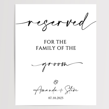 Reserved For The Grooms Family Printed Wedding Signs